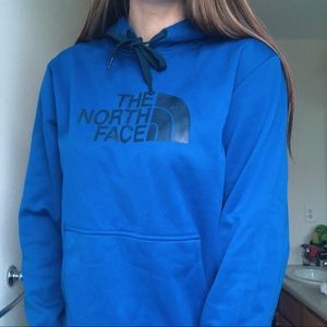 blue north face sweatshirt